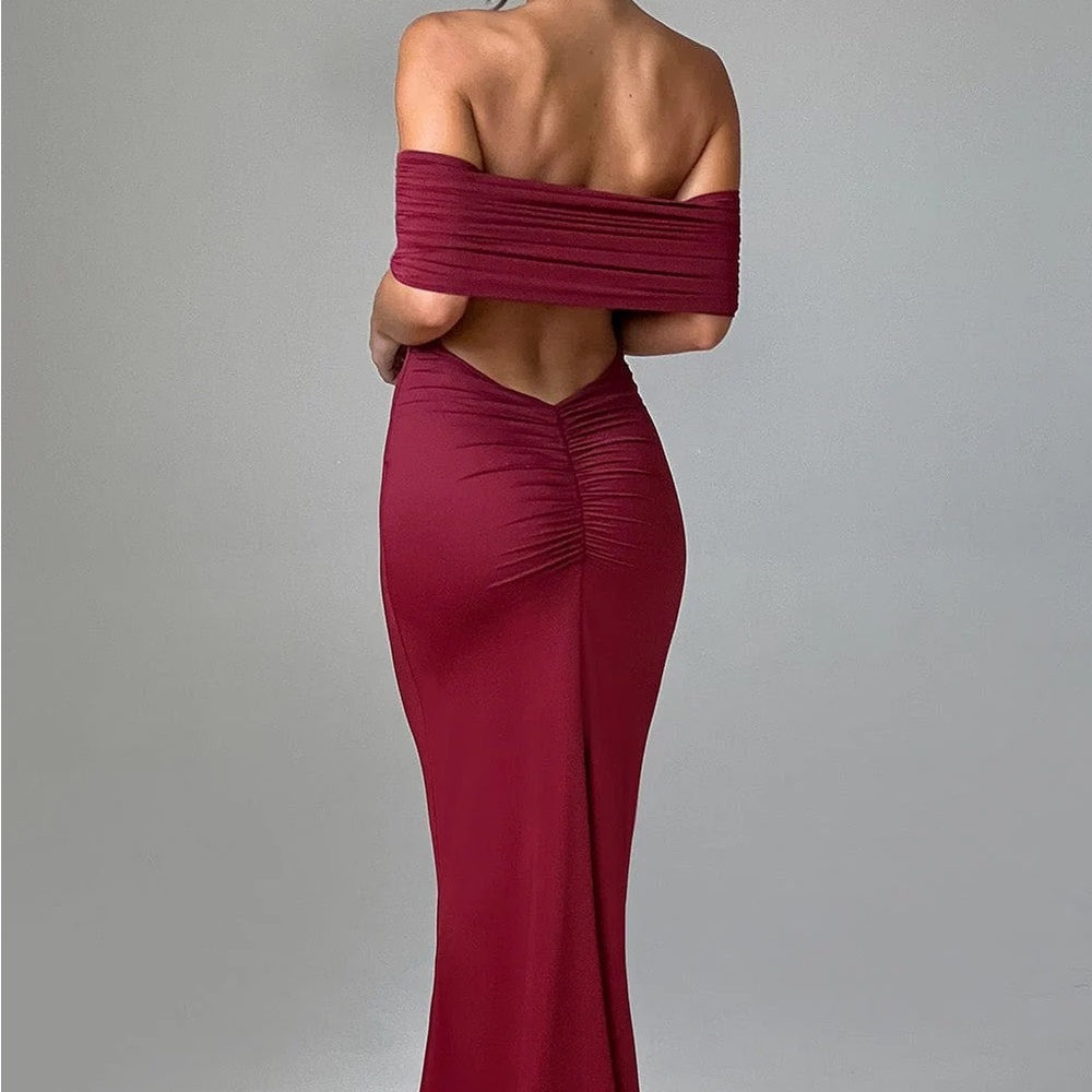 Burgundy backless maxi dress